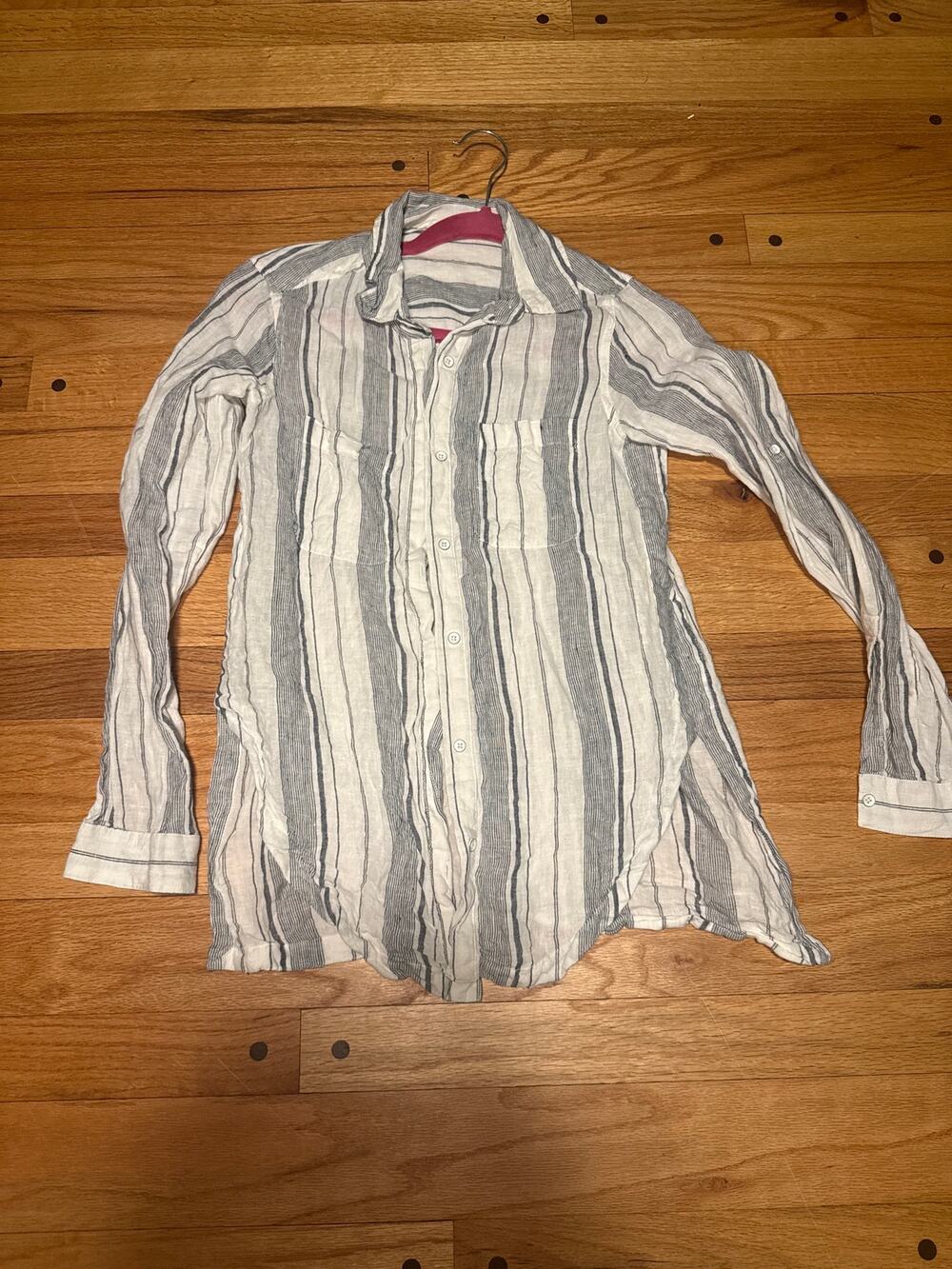Athleta Penelope Shirt XXS New Stripe Navy Button Front Beach Cover Up